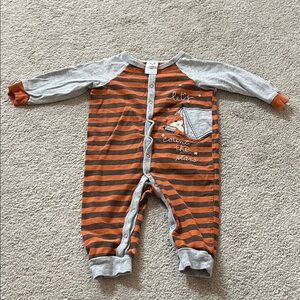Gerber Orange and Gray Striped Footless Pajamas with Fox Design